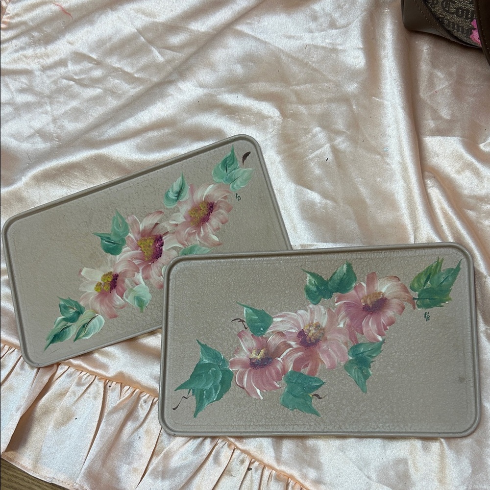 Hand painted floral tin trays - made in Canada